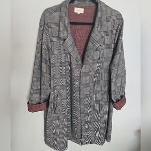 MELLODAY Anthropologie Black White Plaid and Red Open Front Blazer Size  3 XL